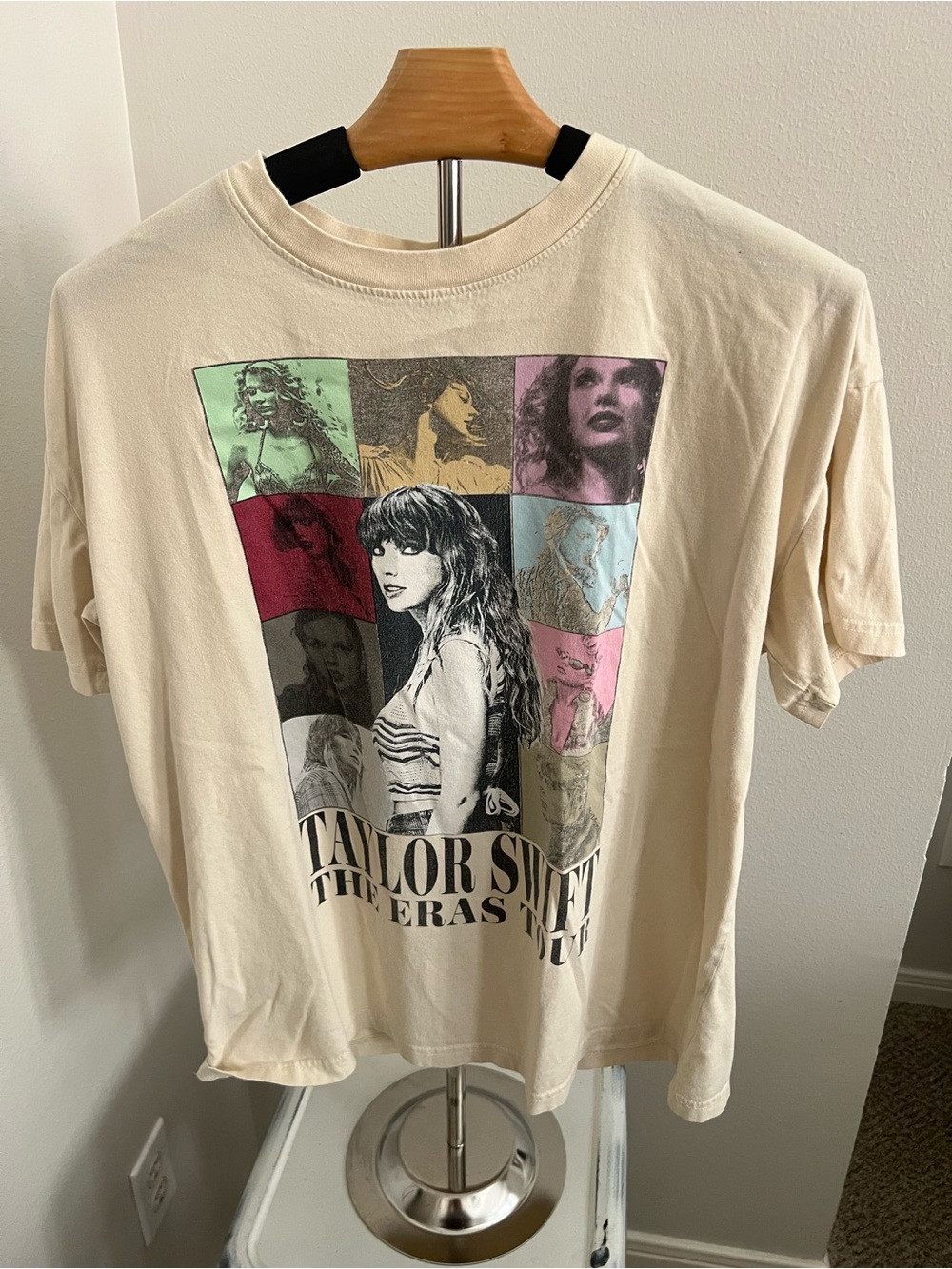 Taylor Swift ERAS Tour Beige Graphic Tee with Multicolor Photo Panels